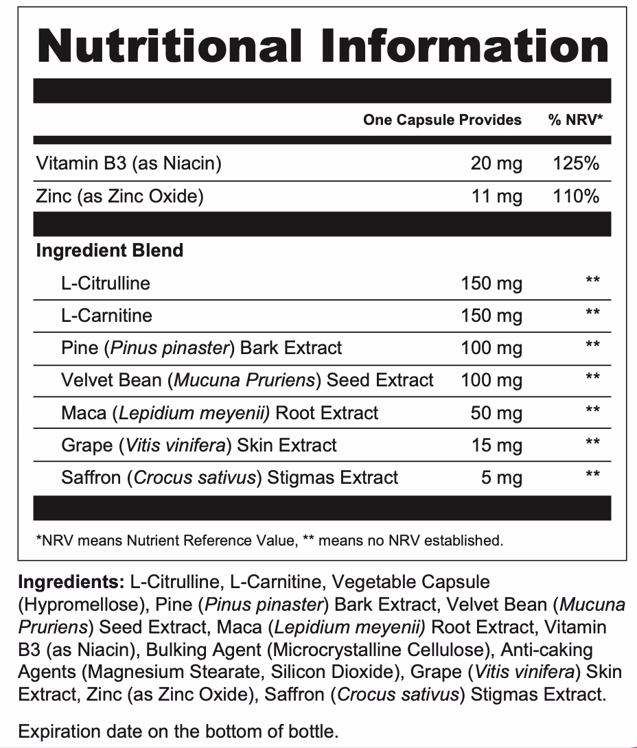 Lintarex supplement facts label listing each ingredient and its dose per capsule